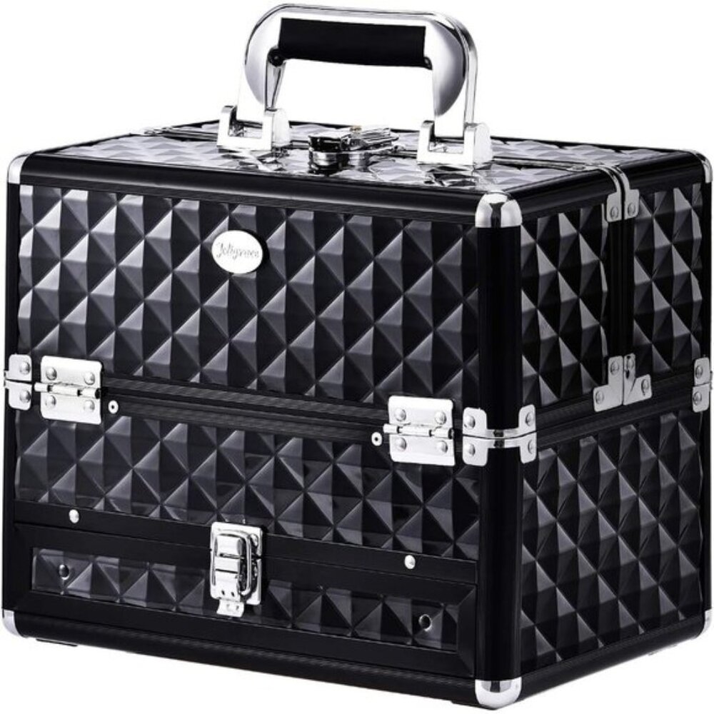 New Black Makeup Train Case with Drawer, Professional Travel Organizer Box